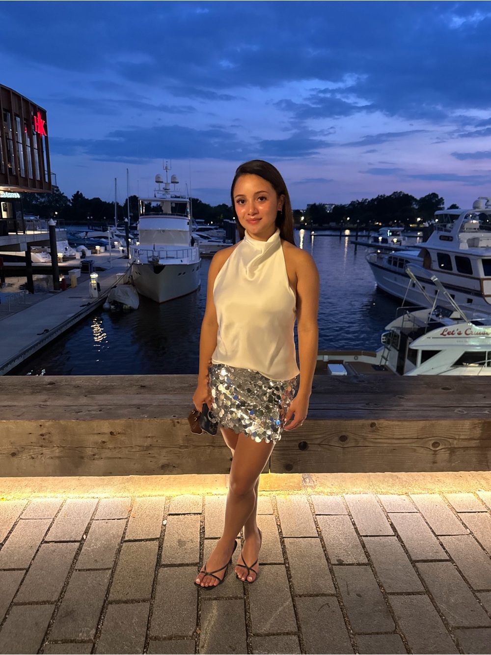 Sequin Mini Skirt in Silver - Women's Party Skirt